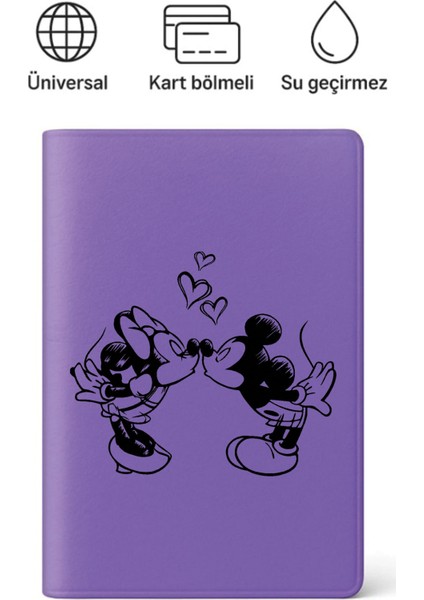 Pasaport Kılıfı Pasaportluk Desenli Pasaport Kabı Su Geçirmez Mouse Aşk