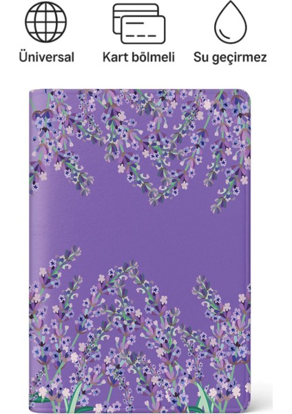 Pasaport Kılıfı Pasaportluk Desenli Pasaport Kabı Su Geçirmez Lavanta Bahçesi