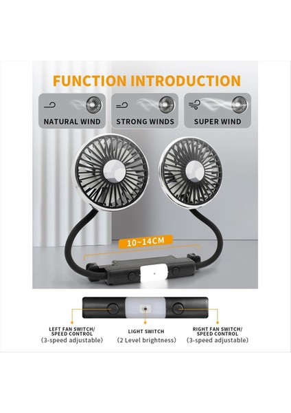 Arka Koltuk Için Araba Fanı LED Işıklı Çift Kafa Hortumu Araba Koltuğu Fanı Araba Için Taşınabilir USB Fanı 3 Hız Soğutan Araba Fanları (Yurt Dışından) fırsatları