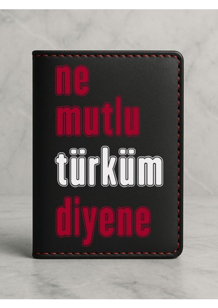 Ruhsat Koruyucu Baskılı Kart Bölmeli Siyah Vinlex Deri Ruhsat Kabı Kılıfı Ne Mutlu Türküm