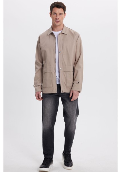 Erkek Relax Fit Rahat Kesim %100 Pamuk Çift Cepli Fermuarlı Bej Mont Gömlek indirimleri