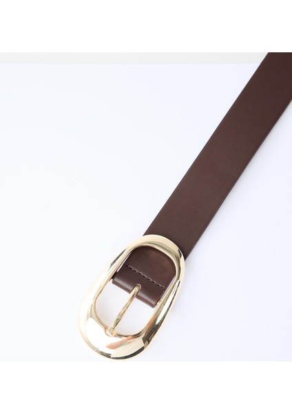 Acı Kahve Büyük Metal Tokalı Deri Görünümlü Kemer