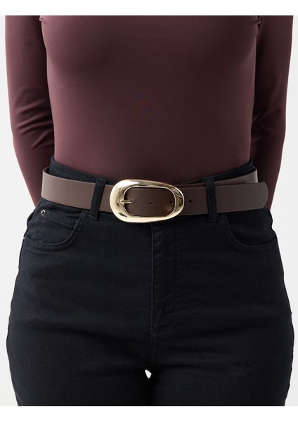 Acı Kahve Büyük Metal Tokalı Deri Görünümlü Kemer modelleri