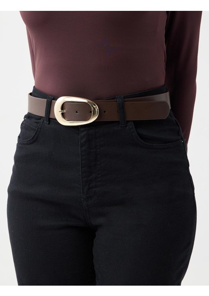 Acı Kahve Büyük Metal Tokalı Deri Görünümlü Kemer fırsatları