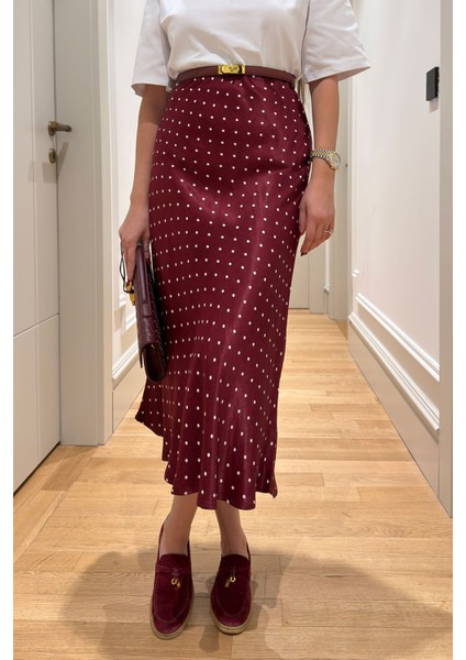 Puantiyeli Saten Premium Etek- Bordo modelleri