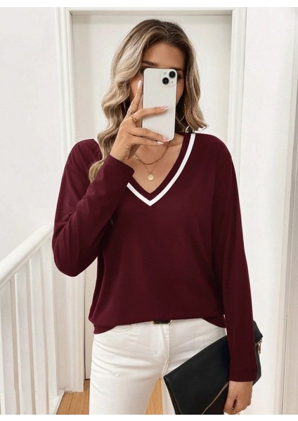 Kadın Uzun Kollu V Yakalı Viskon Iki Iplik Bluz fiyatları