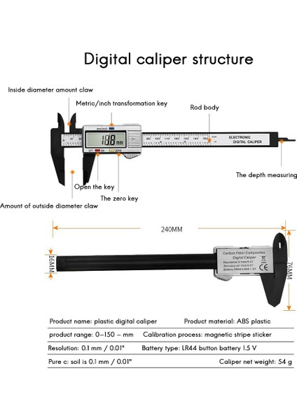 Dijital Kumpas Ölçü Vernier Kumpas Plastik Ölçüm Aleti Mikrometre Derinlik Cetveli Ölçüm Aletleri(B) (Yurt Dışından) modelleri