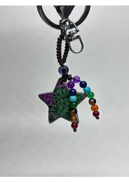 Anyolit Doğaltaş Anahtarlık Charm Yıldız