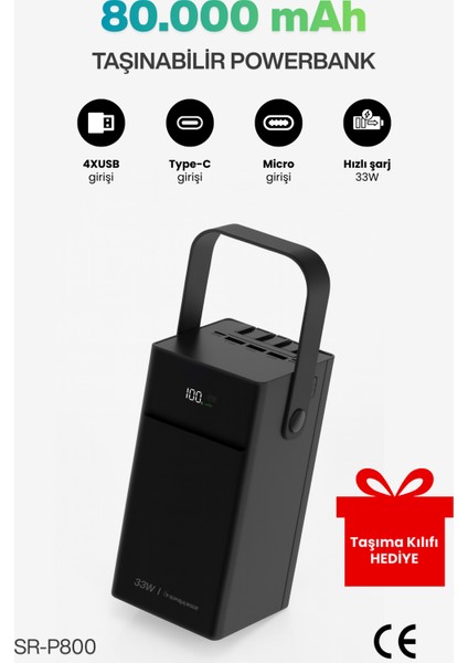 80.000MAH 33W Hızlı Şarj Powerbank 4xusb I Type-C I Micro LED Göstergeli Garantili Inanılmaz Fiyata