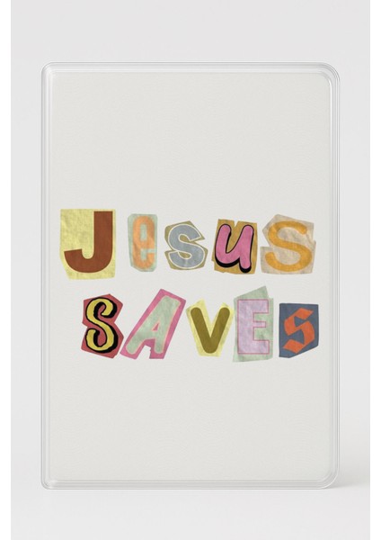 Şeffaf Pasaport Kılıfı Kalın Mikron Kart Bölmeli Desenli Pasaport Kabı - Jesus Saved