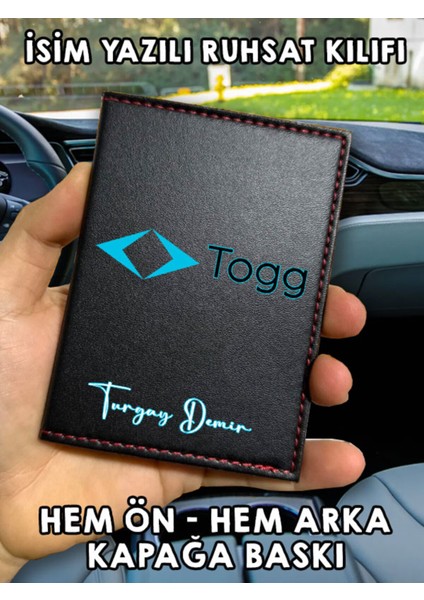 Togg Ön Arka Baskılı Oto Araç Ruhsat Kabı Kartlık Deri Isim Yazılı Kişiye Özel Cüzdan