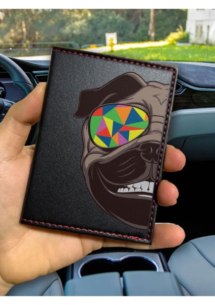 Ruhsat Kılıfı Deri Dikişli Desenli Oto Araba Motor Ruhsat Kabı Kılıfı Pug Stil