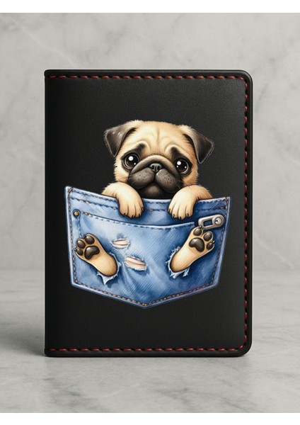 Ruhsat Koruyucu Baskılı Kart Bölmeli Siyah Vinlex Deri Ruhsat Kabı Kılıfı My Dog Ride