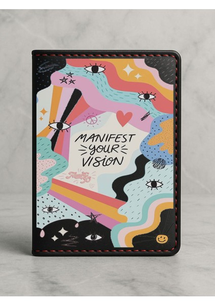 Ruhsat Koruyucu Baskılı Kart Bölmeli Siyah Vinlex Deri Ruhsat Kabı Kılıfı Manifest Your