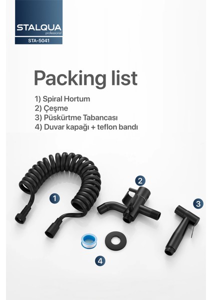 STA-5041 Banyo Alaturka Tuvalet Taharet Musluğu Spiralli Bide Özel Temizlik 7 Yıl Garantili Siyah, 304 Çelik fiyatları