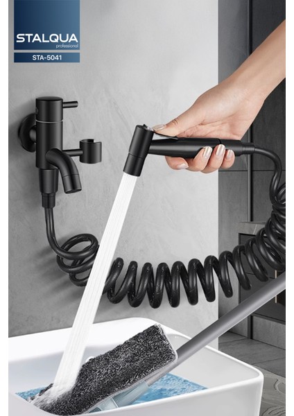 STA-5041 Banyo Alaturka Tuvalet Taharet Musluğu Spiralli Bide Özel Temizlik 7 Yıl Garantili Siyah, 304 Çelik fırsatları