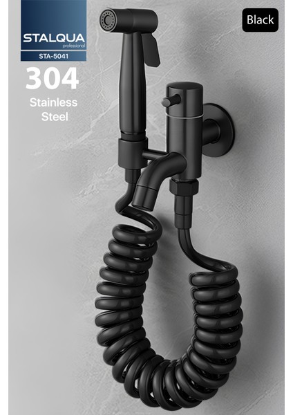 STA-5041 Banyo Alaturka Tuvalet Taharet Musluğu Spiralli Bide Özel Temizlik 7 Yıl Garantili Siyah, 304 Çelik indirimleri
