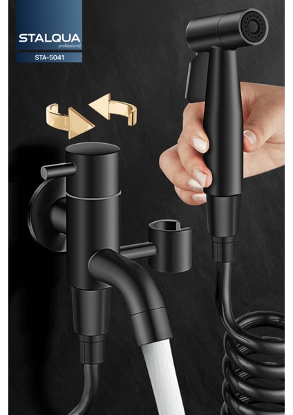 STA-5041 Banyo Alaturka Tuvalet Taharet Musluğu Spiralli Bide Özel Temizlik 7 Yıl Garantili Siyah, 304 Çelik
