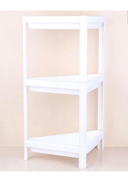 Üçgen 3 Katlı Raf Ünitesi - Mutfak - Banyo Depolama Rafı - Beyaz