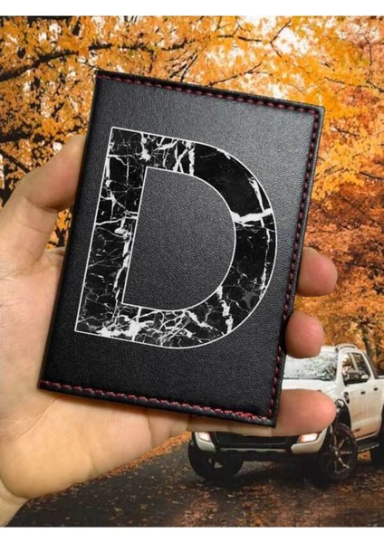 D Harfi Mermer Ruhsat Kabı Logolu Oto Ruhsat Kılıfı Vinleks Deri Dikişli Araç Ruhsat Koruyucu