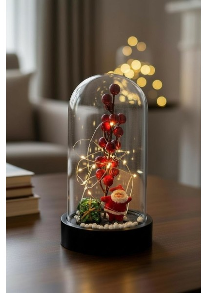 Yılbaşı Temalı Kokina Çiçekli Noel Baba Büyük Boy Yılbaşı Süslü Peri LED Işıklı Fanus fiyatları