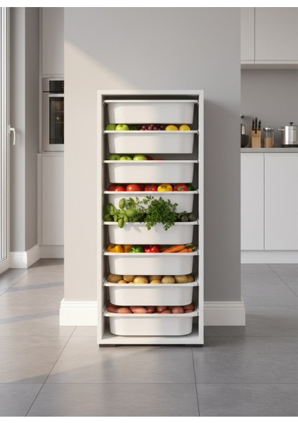 Cara 8 Sepetli Çok Amaçlı Mutfak Dolabı Beyaz