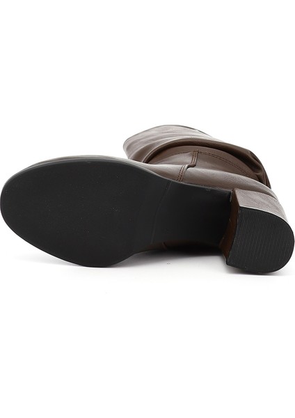 Kadın Kahverengi Yuvarlak Burun Körüklü Kalın Topuklu Çizme indirimleri