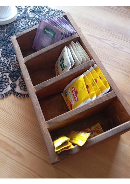 Ahşap 4 Bölmeli Çay Saklama Kutusu Aksesuar Takı Düzenleyici Organizer