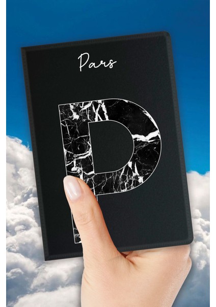 Isim Yazılı Pasaport Kılıfı Desenli Pasaport Kabı Kişiye Özel - P Harfi Mermer