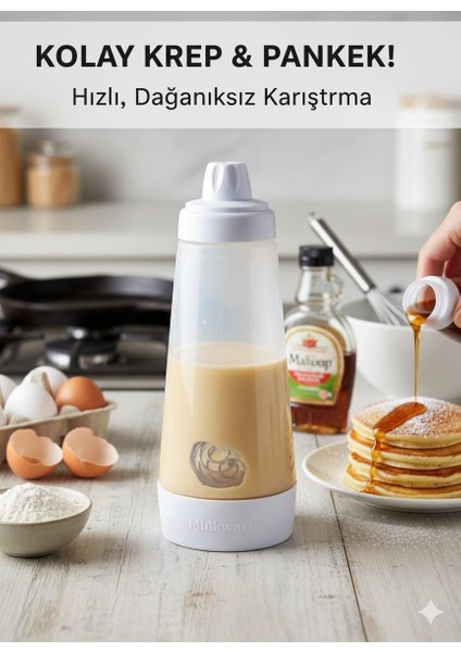 Krep ve Pankek Hamuru Karıştırma ve Dökme Şişesi | Hızlı Shaker (Çalkalayıcı) Hazırlama Kabı