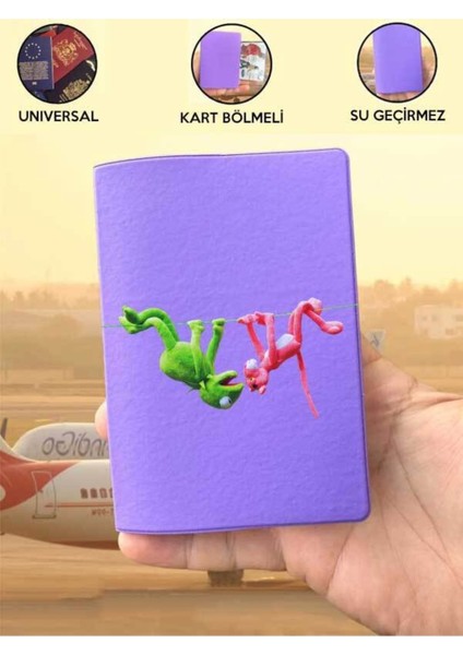 Tüm Ülke Pasaportlarına Uyumlu Kermit-Pembe Panter Mor Vinleks Pasaport Kılıfı Kabı indirimleri