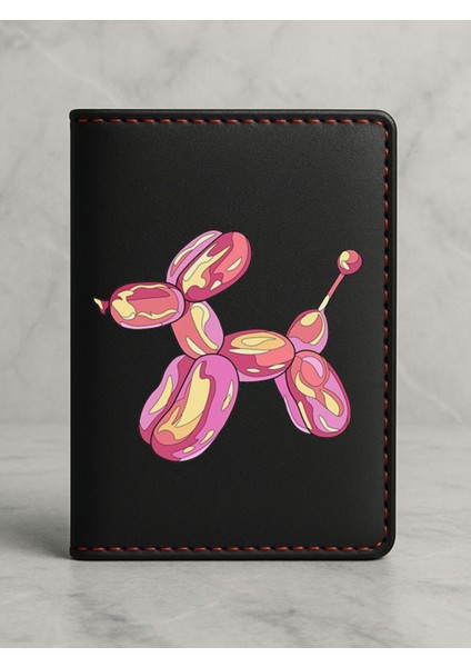 Ruhsat Koruyucu Baskılı Kart Bölmeli Siyah Vinlex Deri Ruhsat Kabı Kılıfı Balon Köpek