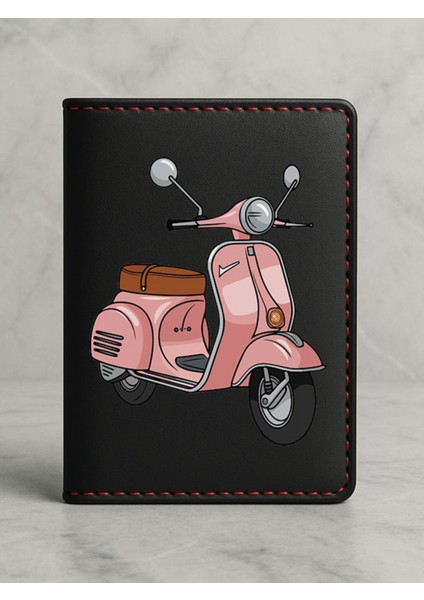 Ruhsat Koruyucu Baskılı Kart Bölmeli Siyah Vinlex Deri Ruhsat Kabı Kılıfı Vespamdesen