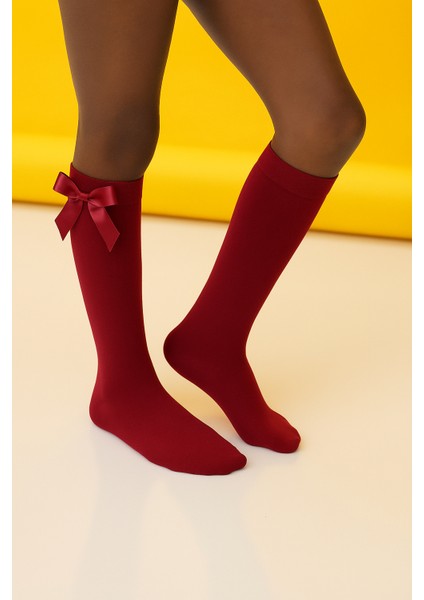 Kız Çocuk Aksesuarlı Dizaltı Çorap Bordo modelleri