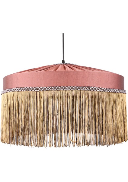 Mylamp Şanzelize Püsküllü Gül Kurusu Kumaş Avize 50X 35 cm