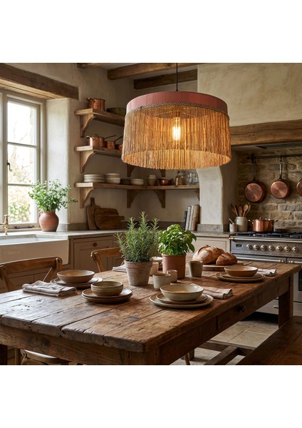 Mylamp Şanzelize Püsküllü Gül Kurusu Kumaş Avize 50X 35 cm fiyatları