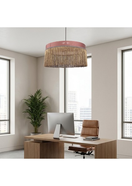 Mylamp Şanzelize Püsküllü Gül Kurusu Kumaş Avize 50X 35 cm modelleri