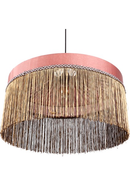 Mylamp Şanzelize Püsküllü Gül Kurusu Kumaş Avize 50X 35 cm fırsatları