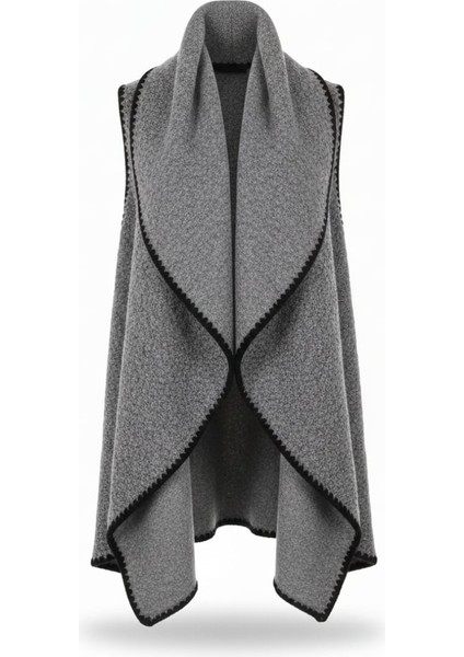 Kadın Oversize Şal Yaka Kaşe Dokuma Dikişli Panço Yelek indirimleri