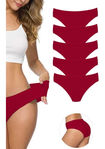 5 Adet Kadın Dikişsiz Lazer Kesim Esnek Iz Yapmayan Külot Bordo