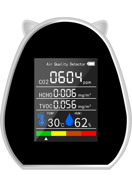 5'i 1 Arada Co2 Hava Dedektörü Çok Fonksiyonlu Taşınabilir Dijital Sıcaklık ve Nem Gösterge Fonksiyonu Tvoc Hcho Co2 Beyaz (Yurt Dışından)