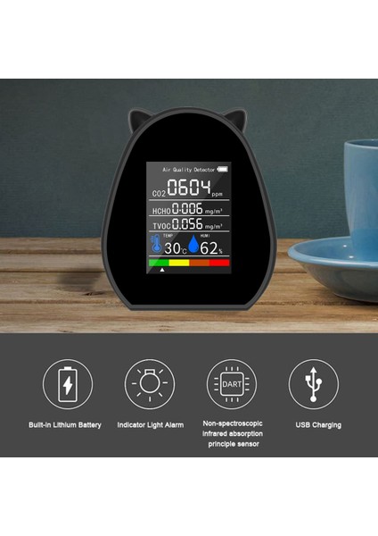 5'i 1 Arada Co2 Hava Dedektörü Çok Fonksiyonlu Taşınabilir Dijital Sıcaklık ve Nem Gösterge Fonksiyonu Tvoc Hcho Co2 Beyaz (Yurt Dışından) indirimleri