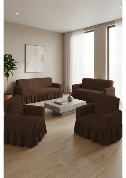 Bürümcük 3+3+1+1 Koltuk, Kanepe, Çekyat Örtüsü, Etekli, Streç, Esnek, Lastikli, Koltuk Kılıfı Takımı 3311