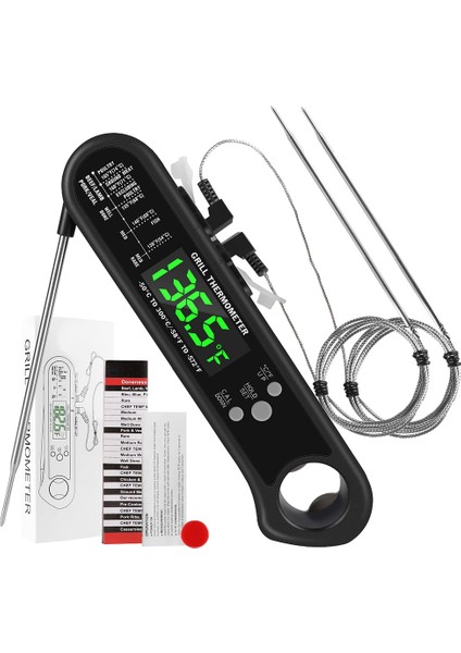 3'ü 1 Arada Dijital Et Termometresi, 2 Çıkarılabilir Kablolu Problu Anında Okunan Gıda Termometresi, Kalibrasyon, Alarm Fonksiyonu (Yurt Dışından)