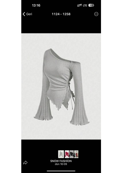 Gri Asimetrik Tek Omuz Fitilli Büzgülü Volan Kol Bluz