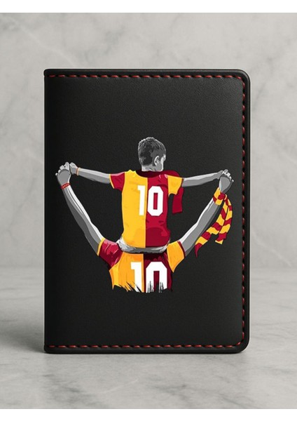 Ruhsat Koruyucu Baskılı Kart Bölmeli Siyah Vinlex Deri Ruhsat Kabı Kılıfı Sarı Kırmızı Parçalı