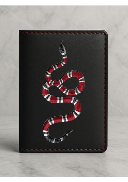 Ruhsat Koruyucu Baskılı Kart Bölmeli Siyah Vinlex Deri Ruhsat Kabı Kılıfı Italian Snake