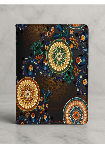 Ruhsat Koruyucu Baskılı Kart Bölmeli Siyah Vinlex Deri Ruhsat Kabı Kılıfı Carma Mandala