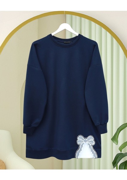 Yuvarlak Yaka Eteği Fiyonk Detaylı Salaş Penye Tunik -Laci