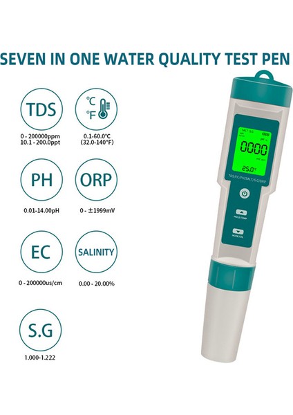 7'si 1 Arada Ph/tds/ec/orp/tuzluluk /sg/sıcaklık Ölçer C-600 Içme Suyu Için Su Kalitesi Test Cihazı, Akvaryumlar Ph Ölçer (Yurt Dışından) modelleri